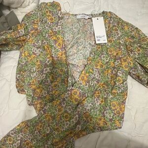 Lush Yellow and Green Floral Crop Top